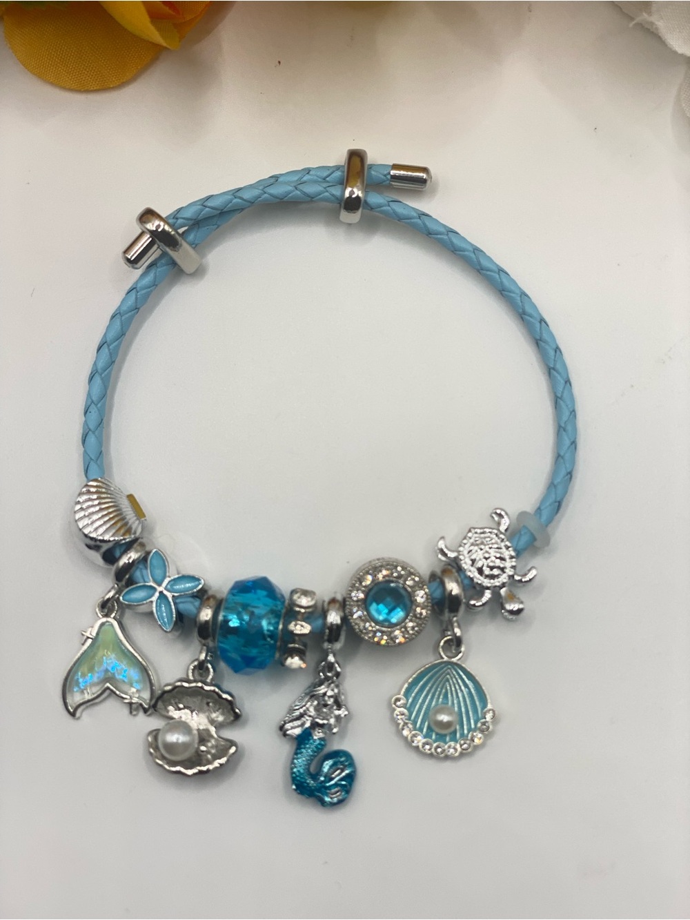 Blue Sea Charm Bracelet with Turquoise Accents